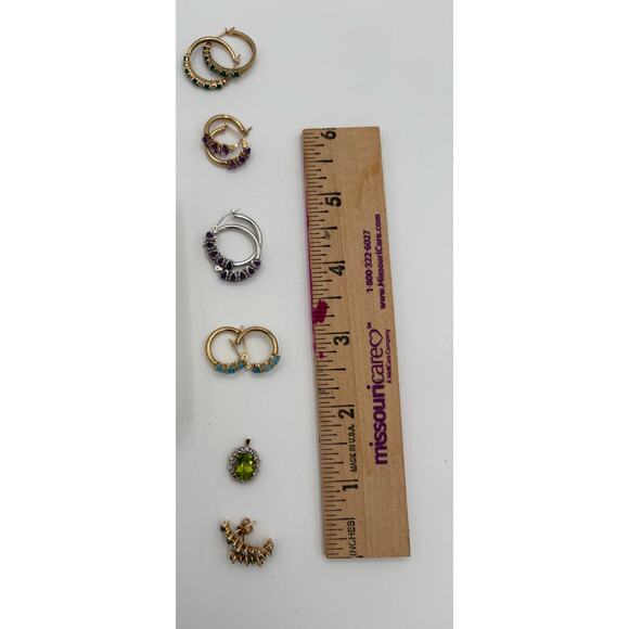 Bundle Lot of 10k 14k earrings & pendant - Picture 2 of 8